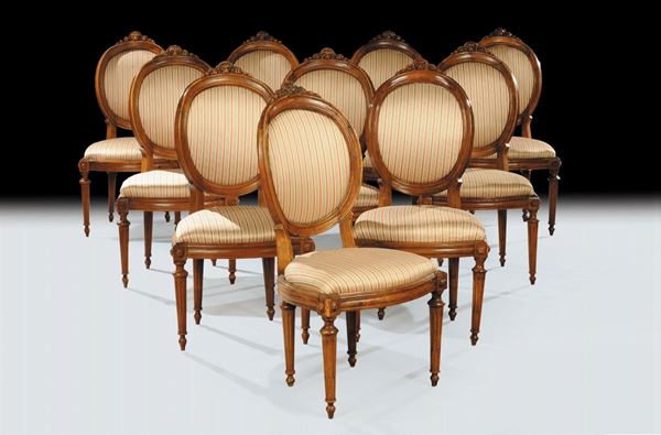 Dieci sedie Luigi XVI in noce, Genova fine XVIII secolo