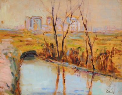 Angelo Torchi (1856-1915)paesaggio con Canale