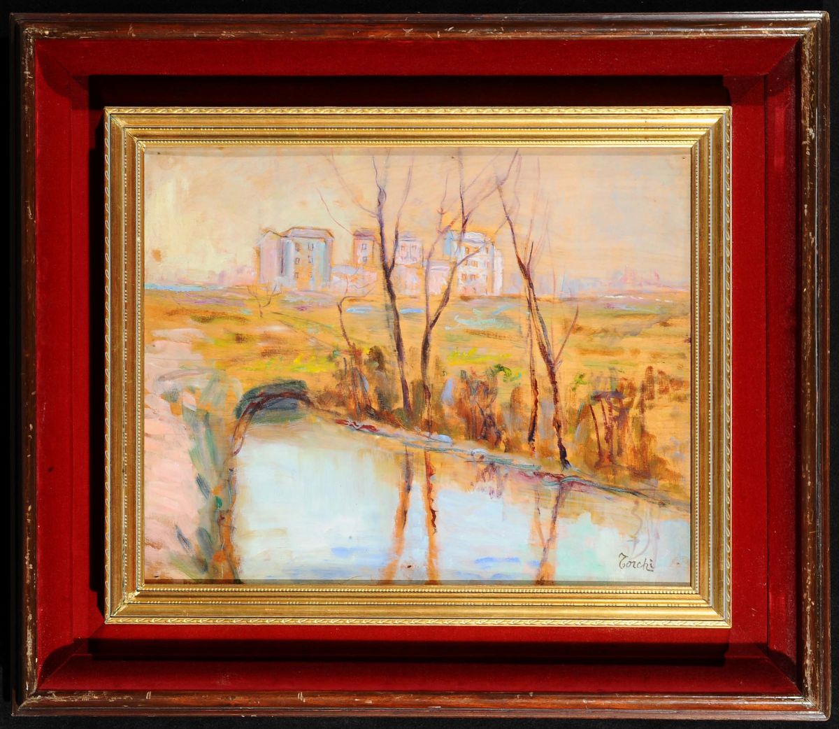 Angelo Torchi (1856-1915)paesaggio con Canale