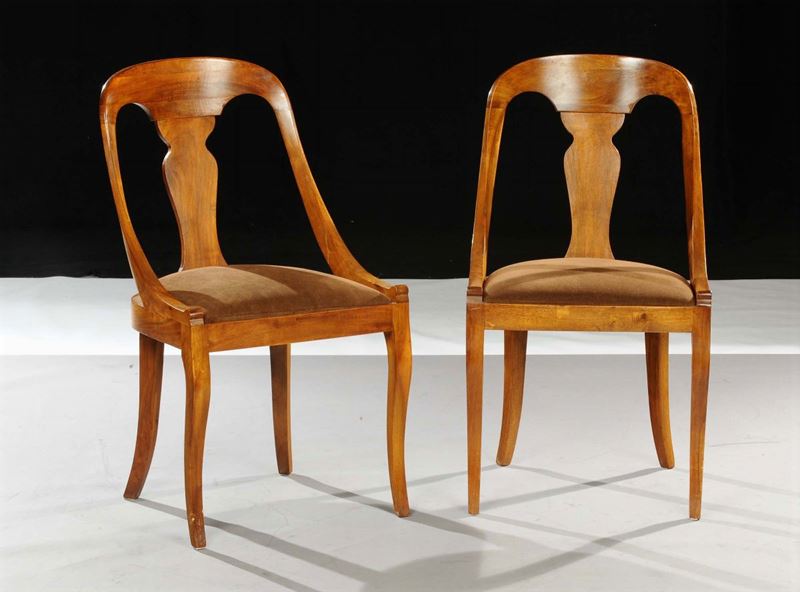 Coppia di sedie a gondola, XIX secolo  - Auction Antiquariato, Argenti e Dipinti Antichi - Cambi Casa d'Aste
