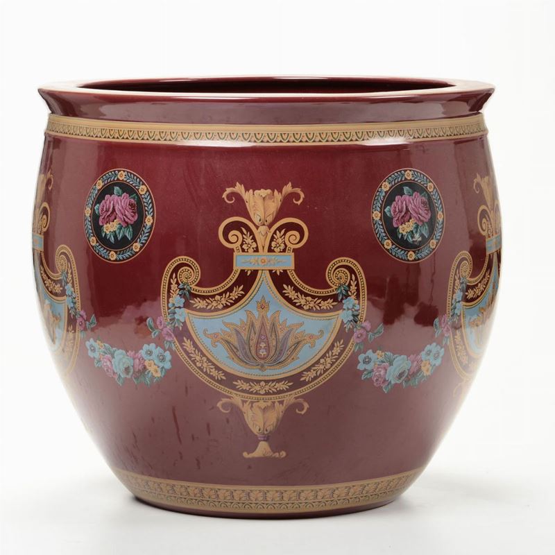 Cachepot in ceramica amaranto, XX secolo  - Asta Antiquariato II - Asta a Tempo - Cambi Casa d'Aste