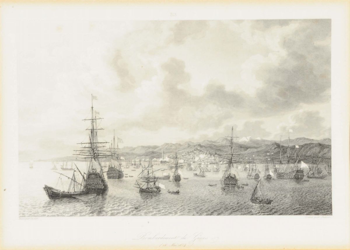 Acquaforte Raffigurante il Bombardamento di Genova del 1684, XIX Secolo
