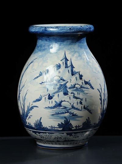 Vaso in Ceramica a Decoro Blu Firmato B.viglietti, Albisola 1992