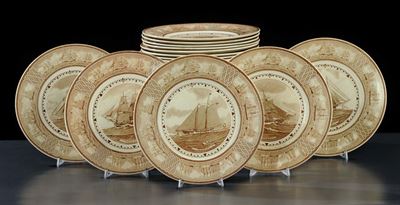 Quindici Piatti Ceramica Wedgwood con Barche a Vela