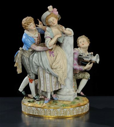 Gruppo in Porcellana Tipo Meissen Raffigurante Scena Galante