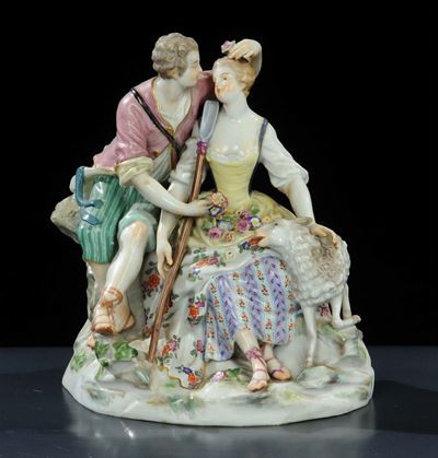 Scena Galante con Contadinelli in Porcellana, Meissen XX Secolo