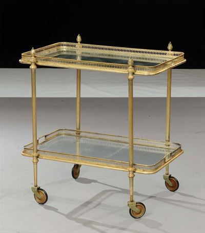 Carrello in Metallo Dorato a Due Ripiani