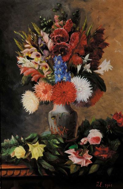 Anonimo Francese XIX Secolonatura Morta con Vasi di Fiori