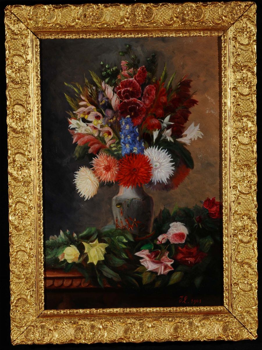 Anonimo Francese XIX Secolonatura Morta con Vasi di Fiori