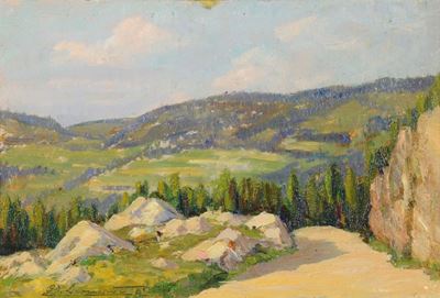 Anton Federico Leonardi (1901-1970)la Strada dei Forti di Ferrada nel Greto del Torrente Sturla,