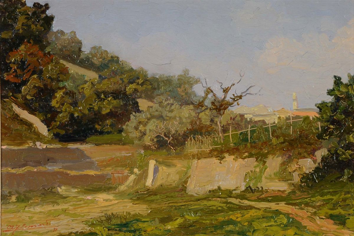 Anton Federico Leonardi (1901-1970)la Strada dei Forti di Ferrada nel Greto del Torrente Sturla,