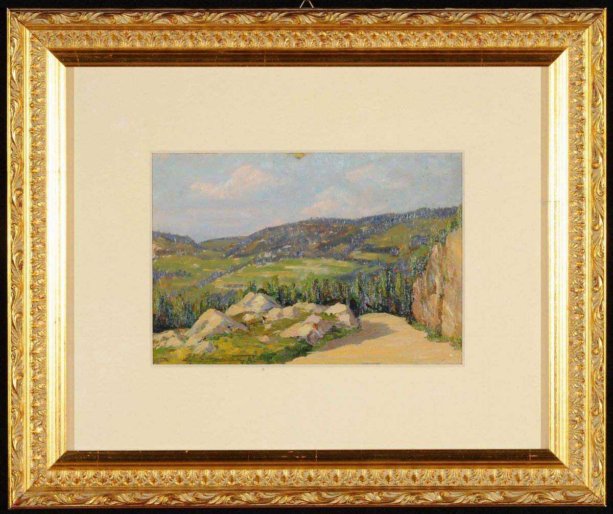 Anton Federico Leonardi (1901-1970)la Strada dei Forti di Ferrada nel Greto del Torrente Sturla,