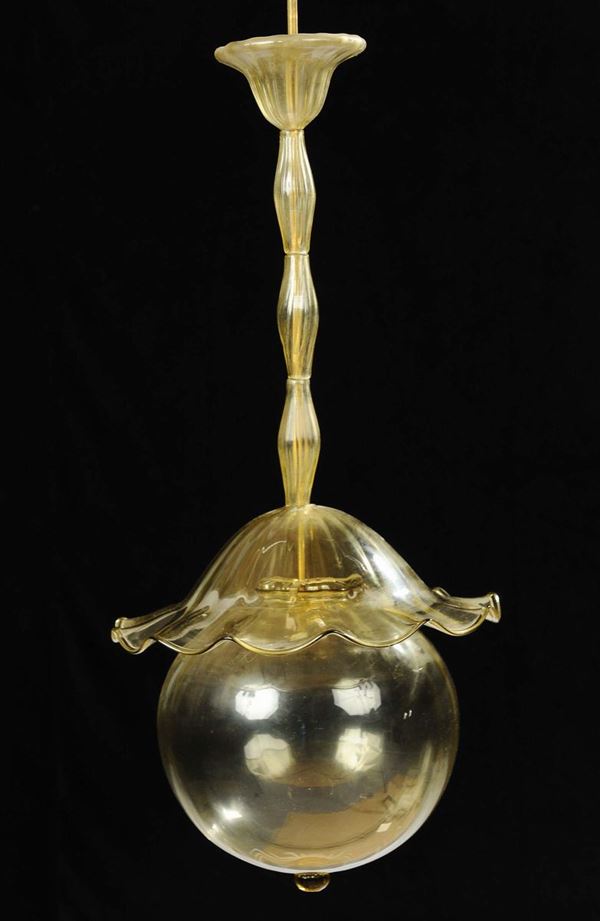 Lampadario a sfera, in vetro fumè di Murano, anni '60