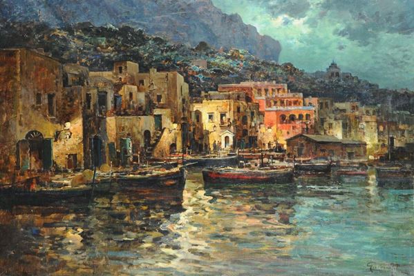 Anonimo Napoletano del XIX secolo Nel porto di Capri