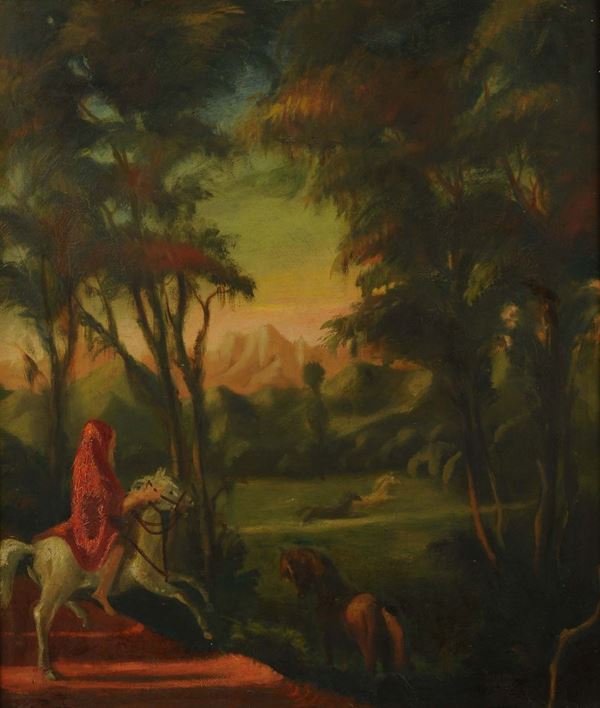 Pino Ponti (1905-1999) Figura a cavallo entro paesaggio, 1943