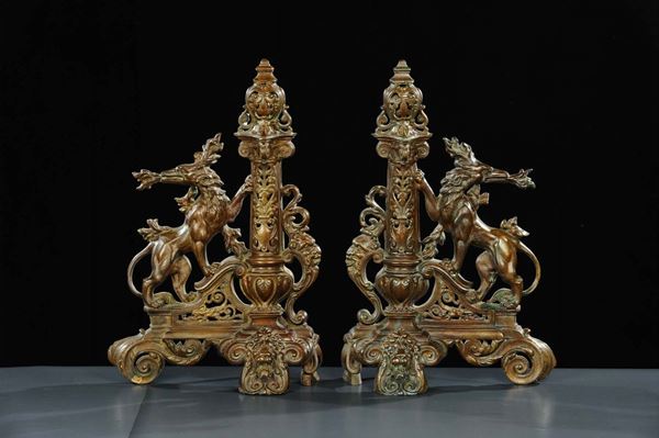 Coppia di alari in bronzo, Inghilterra XIX secolo