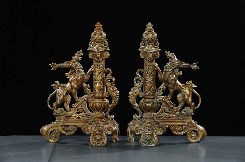 Coppia di alari in bronzo, Inghilterra XIX secolo  - Auction Antiquariato, Argenti e Dipinti Antichi - Cambi Casa d'Aste