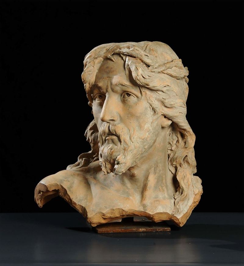 Scultura in terracotta raffigurante testa di Cristo, XIX secolo  - Asta Antiquariato, Argenti e Dipinti Antichi - Cambi Casa d'Aste