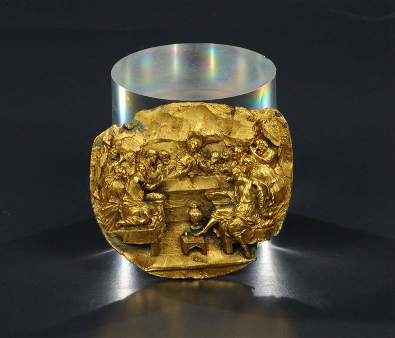 Placchetta in bronzo dorato raffigurante Ultima Cena, Germania XVIII secolo  - Asta Antiquariato, Argenti e Dipinti Antichi - Cambi Casa d'Aste