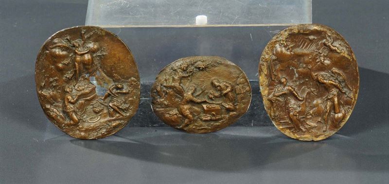 Tre placchette in bronzo, una con tracce di doratura. Germania XVIII secolo  - Asta Antiquariato, Argenti e Dipinti Antichi - Cambi Casa d'Aste