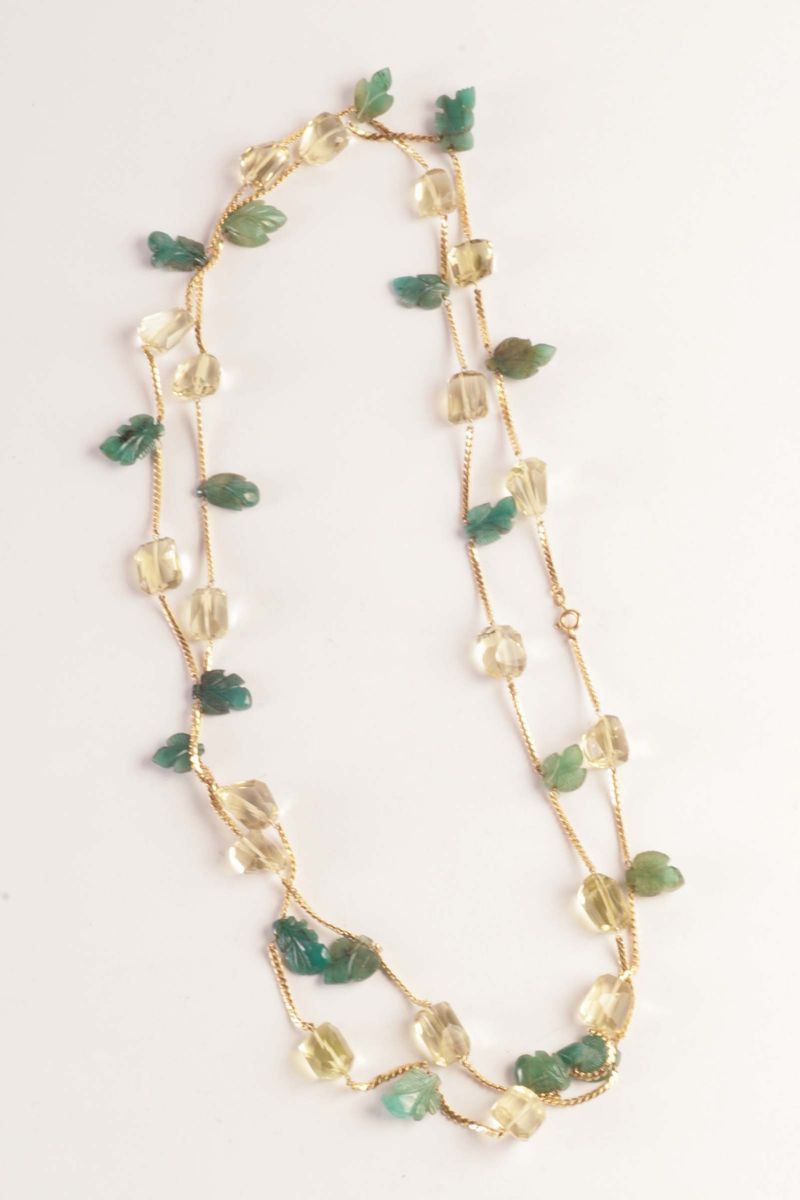 Collana con smeraldi incisi e quarzi citrini  - Auction Ancient and Contemporary Clocks and Jewels - Cambi Casa d'Aste