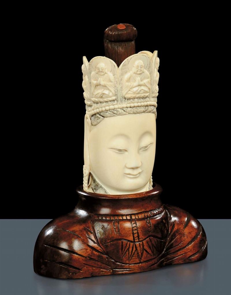 Testa di Buddha in avorio, Cina  - Asta Arte Orientale - Cambi Casa d'Aste