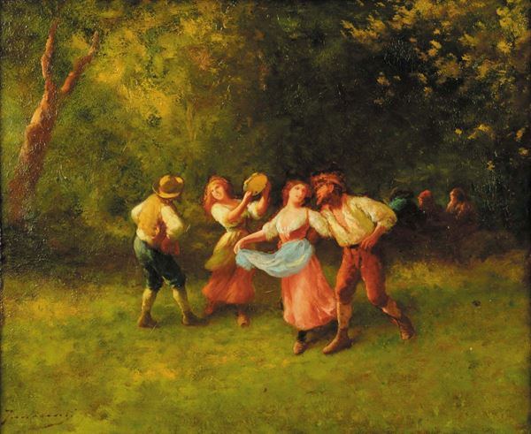Guglielmo Innocenti (1871-1961) Scena campestre con danzatori di tarantella