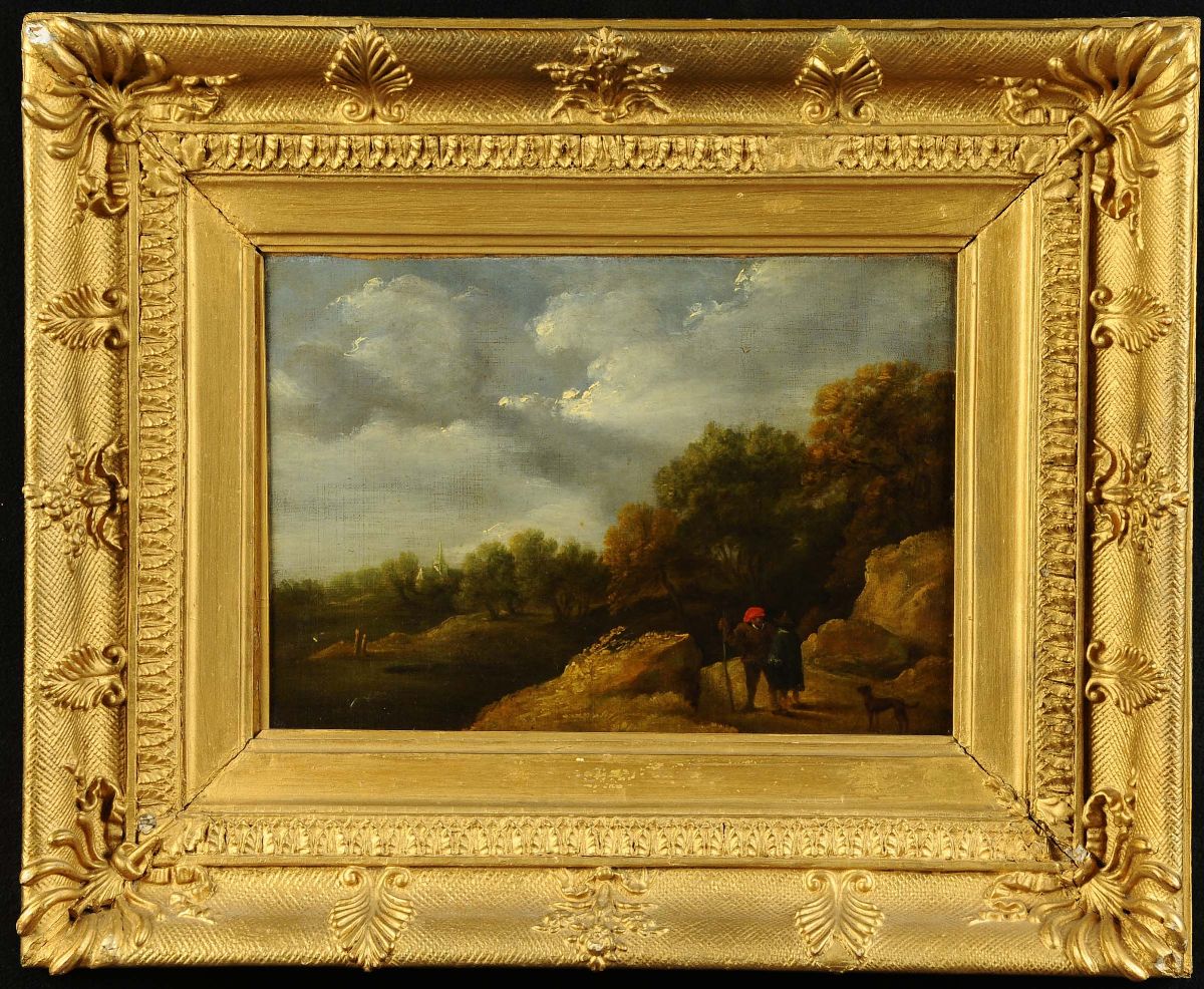 David Teniers (1610-1690), alla Maniera Dipaesaggio Boschivo con Fiume e Figure