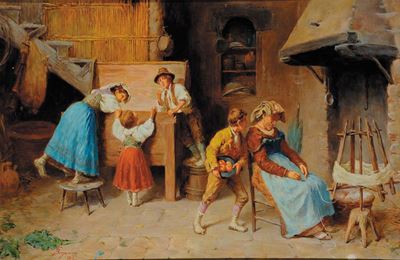 Francesco Bergamini (1815-1883)interno con Figure
