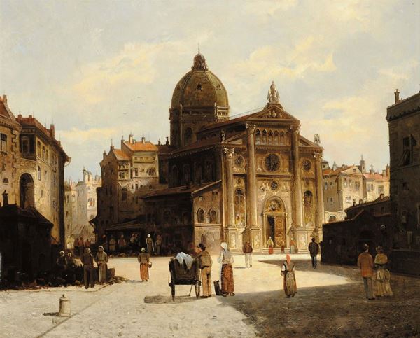Scuola Italiana del XIX secolo Veduta di cattedrale nordica