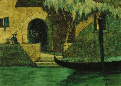 Rodolfo Paoletti (1866-1930)gondola e Maschera Carnevalesca