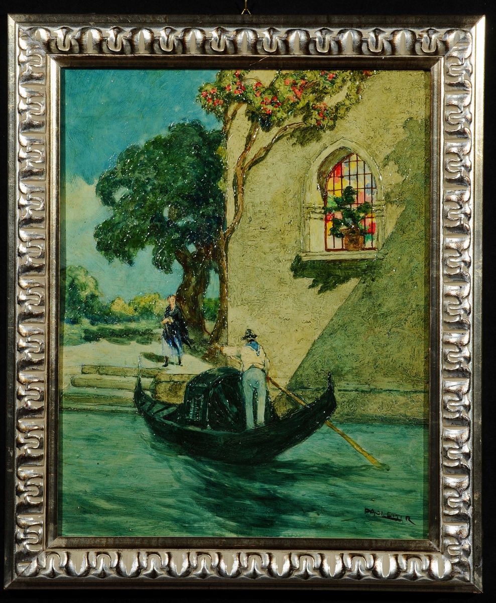Rodolfo Paoletti (1866-1930)veduta Veneziana con Gondoliere e Dama