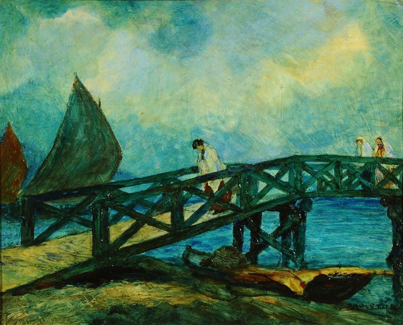 Rodolfo Paoletti (1866-1930) Veduta veneziana con figure e ponte  - Auction 19th and 20th century paintings - II - Cambi Casa d'Aste