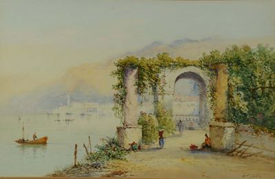 Edwin Saint-john (attivo tra 1880-1890)veduta del Lago di Lugano
