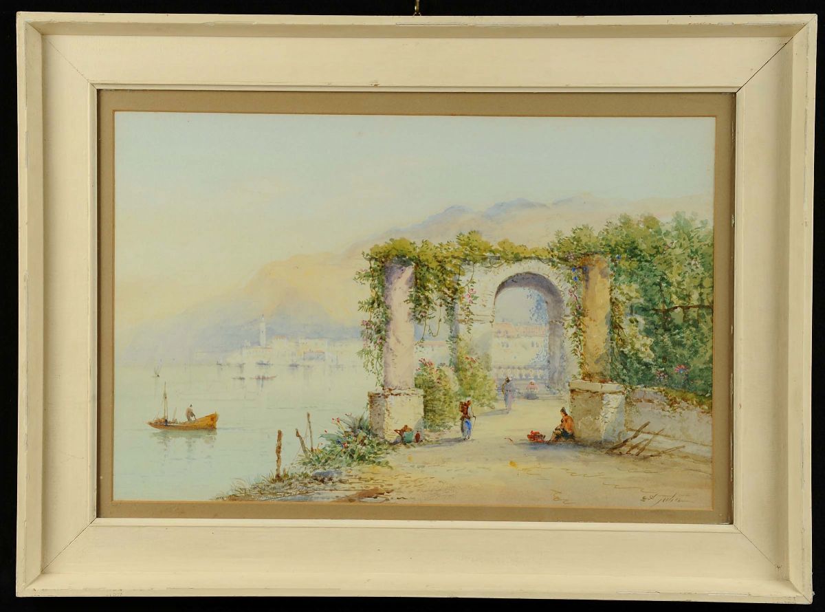 Edwin Saint-john (attivo tra 1880-1890)veduta del Lago di Lugano