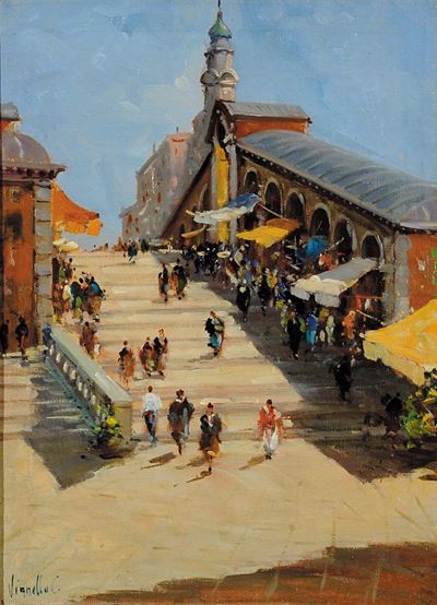 Cesare Vianello (1862-1920)il Ponte di Rialto a Venezia