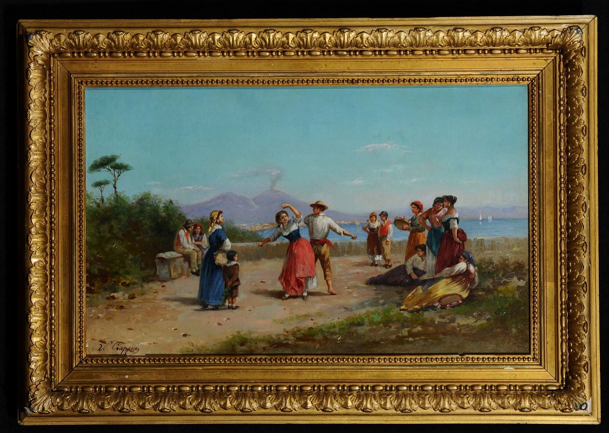 Vincenzo Ciappa (1766-1826)danzatori di Tarantella con Veduta del Golfo di Napoli