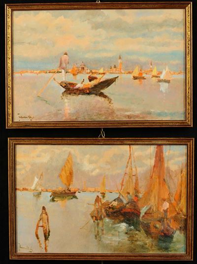 Enrico Frattini (1890-1968)in Laguna Barche da Pesca