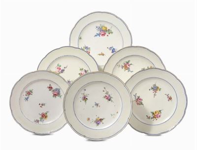 Sei Piatti in Porcellana Bianca, Sevres, Francia 1780