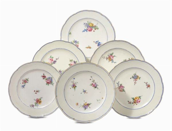 Sei piatti in porcellana bianca, Sevres, Francia 1780