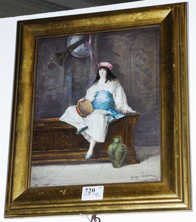 Placca in Porcellana con Musicista Orientale, Germania XIX Secolo