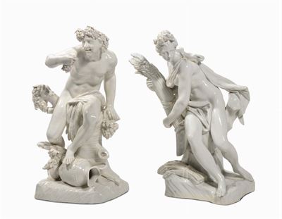 Coppia di Figure in Porcellana Bianca Raffiguranti la Primavera e L'estate, Francia Vecchia Parig...