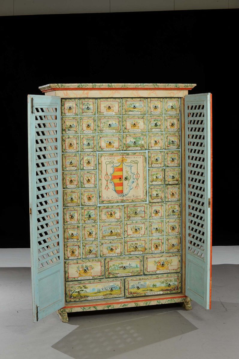 Armadio da Erboristeria in Legno Laccato, Spagna 1950