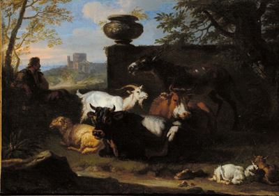 Scuola Romana del XVIII Secolopaesaggio con Armenti