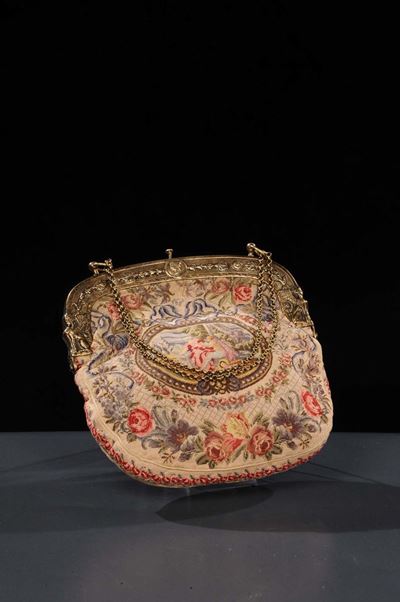 Piccola Borsa Ricamata con Tessuto a Piccolo Punto, XVIII Secolo