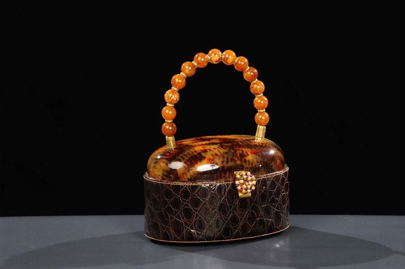 Borsetta con manico in tartaruga e coccodrillo anni Ô40  - Asta Antiquariato, Argenti e Dipinti Antichi - Cambi Casa d'Aste