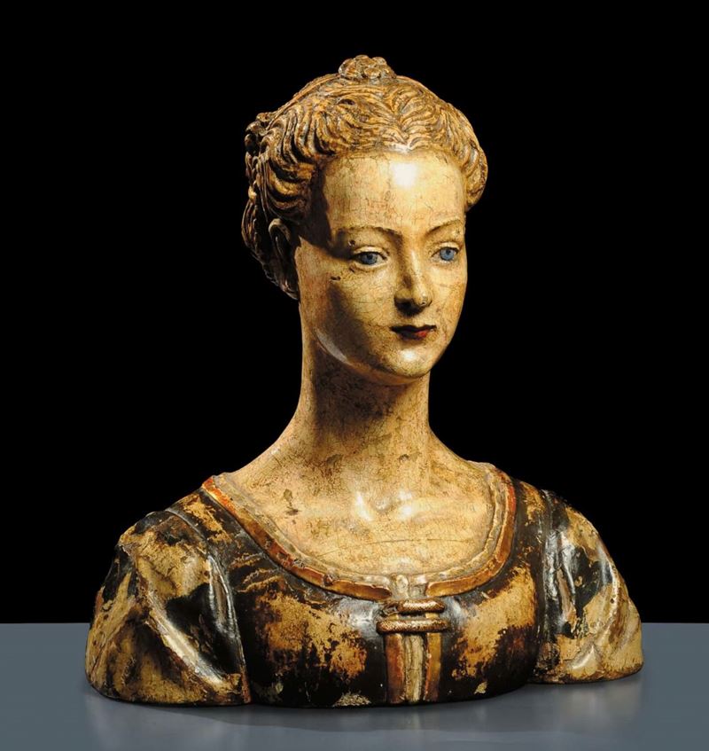 Busto femminile in legno intagliato, XIX secolo  - Asta Antiquariato, Argenti e Dipinti Antichi - Cambi Casa d'Aste