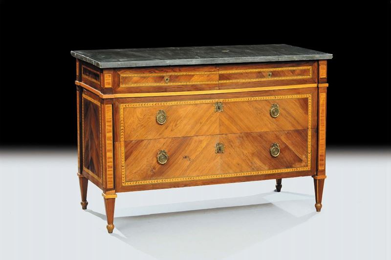 Com˜ Luigi XVI lastronato e intarsiato in legni pregiati, Genova, ultimo quarto XVIII secolo  - Auction Antiquariato, Argenti e Dipinti Antichi - Cambi Casa d'Aste