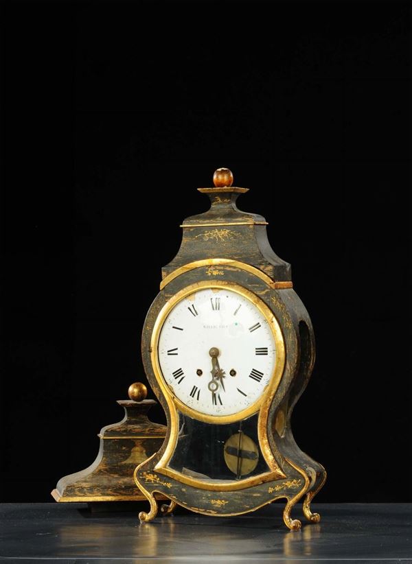 Orologio Cartel in legno ebanizzato e laccato, Willig Fils, XIX secolo
