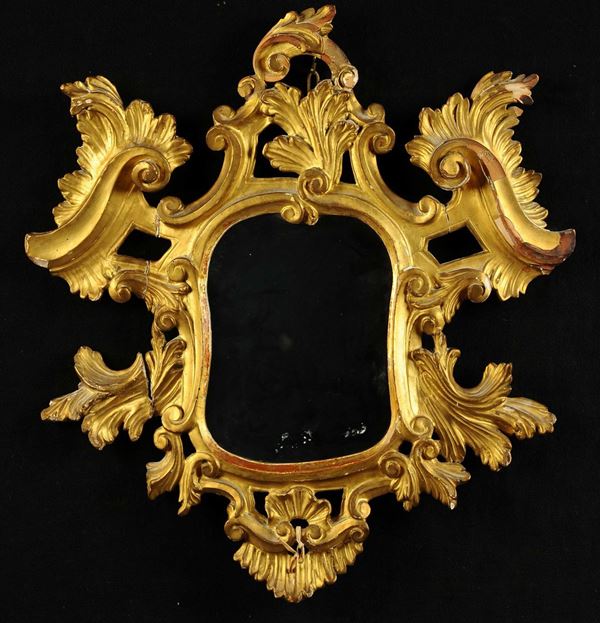 Coppia di specchierine in legno intagliato e dorato, XVIII-XIX secolo